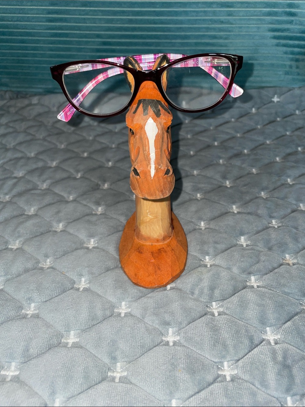 Hand-Carved Orange and Black Horse Eyeglass Holder